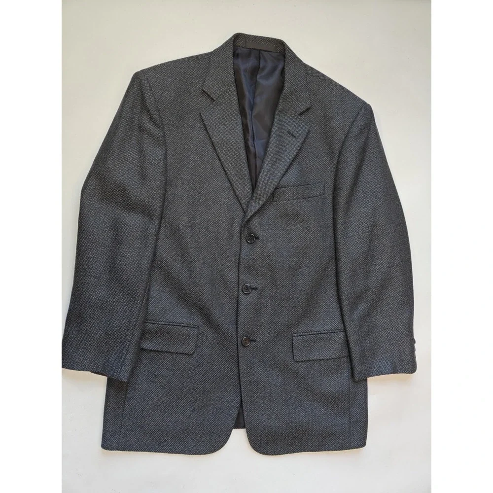 Mark Shale Mens Wool Sports Coat 39R Blue Speckle Made in USA 3 Button Tallia